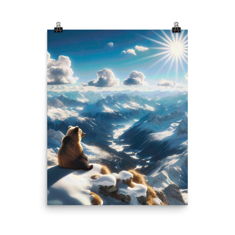 Foto der Alpen im Winter mit Bären auf dem Gipfel, glitzernder Neuschnee unter der Sonne - Premium Poster (glänzend) camping xxx yyy zzz 40.6 x 50.8 cm