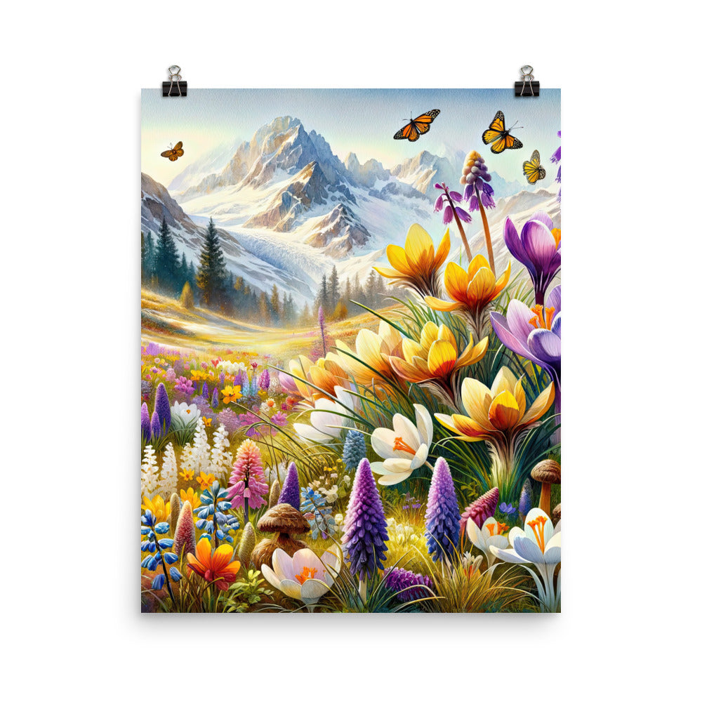 Aquarell einer ruhigen Almwiese, farbenfrohe Bergblumen in den Alpen - Premium Poster (glänzend) berge xxx yyy zzz 40.6 x 50.8 cm