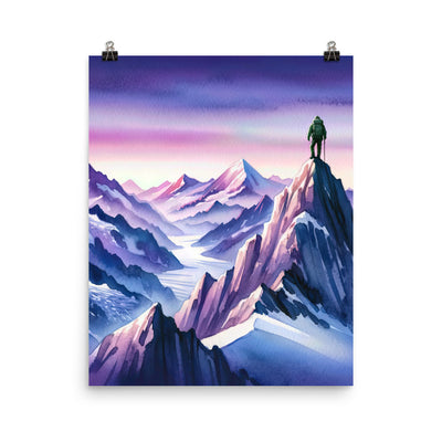 Aquarell eines Bergsteigers auf einem Alpengipfel in der Abenddämmerung - Premium Poster (glänzend) wandern xxx yyy zzz 40.6 x 50.8 cm