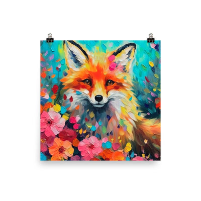 Schöner Fuchs im Blumenfeld - Farbige Malerei - Premium Poster (glänzend) camping xxx 45.7 x 45.7 cm