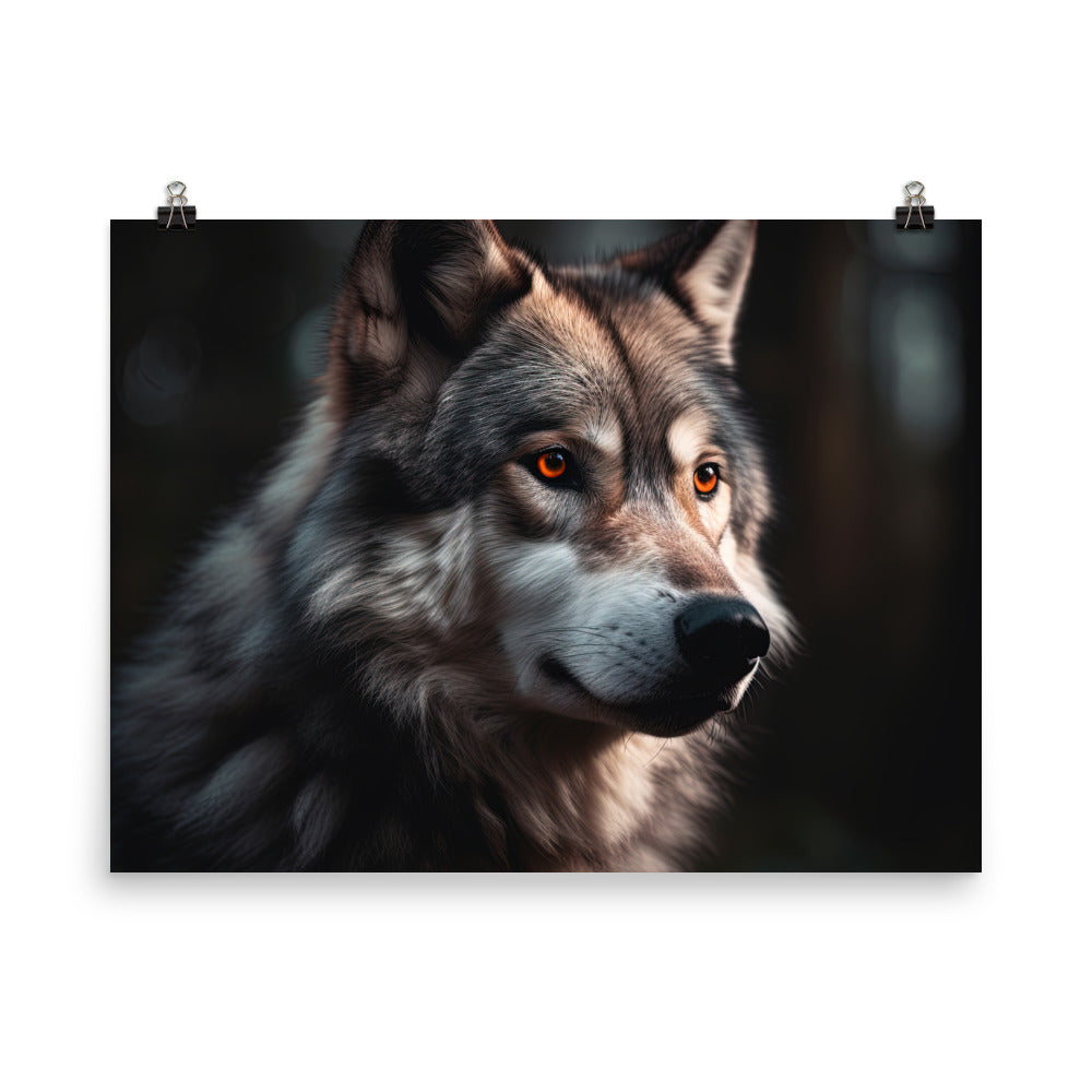 Wolf Porträt - Fotorealistische Malerei - Premium Poster (glänzend) camping xxx 45.7 x 61 cm