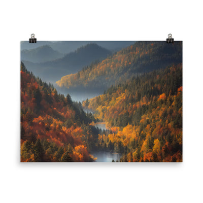 Berge, Wald und Nebel - Malerei - Premium Poster (glänzend) berge xxx 45.7 x 61 cm