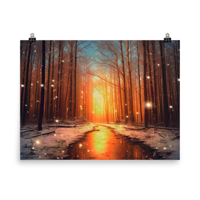 Bäume im Winter, Schnee, Sonnenaufgang und Fluss - Premium Poster (glänzend) camping xxx 45.7 x 61 cm