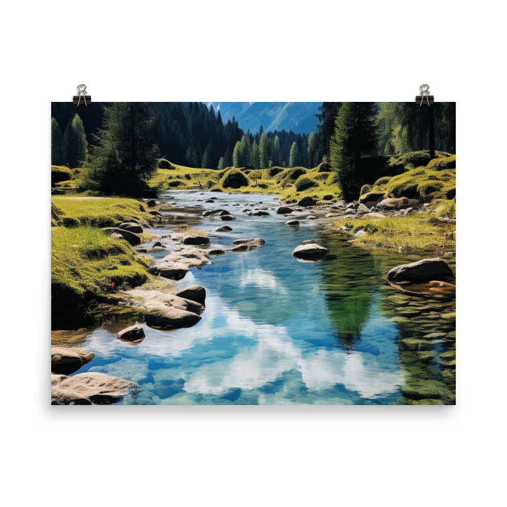 Österreichische Alpen und steiniger Bach - Premium Poster (glänzend) berge xxx 45.7 x 61 cm