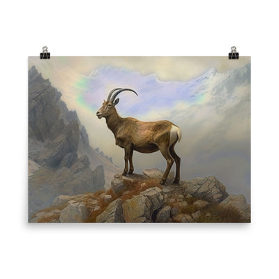 Steinbock am Berg - Wunderschöne Malerei - Premium Poster (glänzend) berge xxx 45.7 x 61 cm