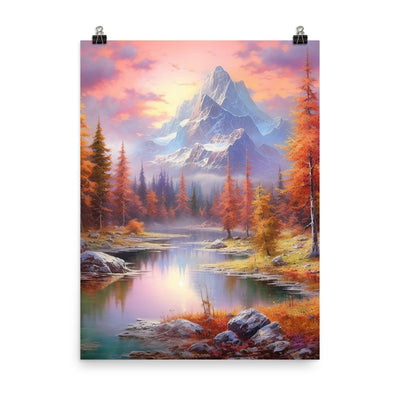Landschaftsmalerei - Berge, Bäume, Bergsee und Herbstfarben - Premium Poster (glänzend) berge xxx 45.7 x 61 cm