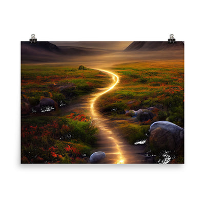 Landschaft mit wilder Atmosphäre - Malerei - Premium Poster (glänzend) berge xxx 45.7 x 61 cm