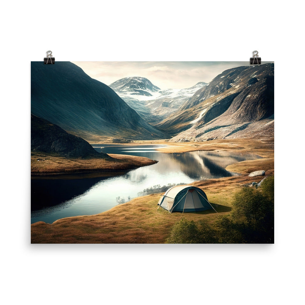 Zelt, Berge und Bergsee - Premium Poster (glänzend) camping xxx 45.7 x 61 cm