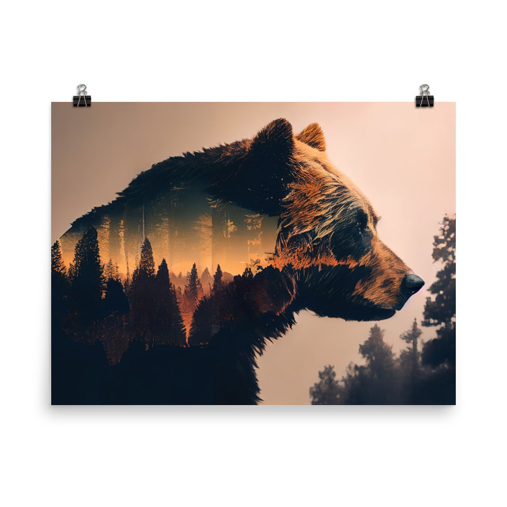 Bär und Bäume Illustration - Premium Poster (glänzend) camping xxx 45.7 x 61 cm