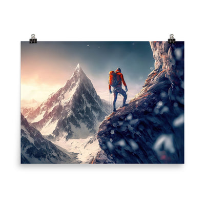Bergsteiger auf Berg - Epische Malerei - Premium Poster (glänzend) klettern xxx 45.7 x 61 cm