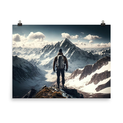 Wanderer auf Berg von hinten - Malerei - Premium Poster (glänzend) berge xxx 45.7 x 61 cm