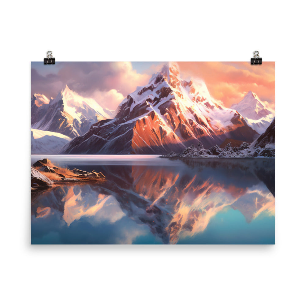 Berg und Bergsee - Landschaftsmalerei - Premium Poster (glänzend) berge xxx 45.7 x 61 cm