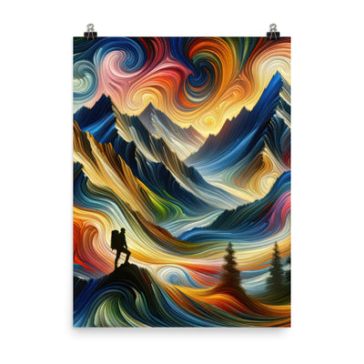 Abstraktes Kunstgemälde der Alpen mit wirbelnden, lebendigen Farben und dynamischen Mustern. Wanderer Silhouette - Premium Luster Photo wandern xxx yyy zzz 45.7 x 61 cm