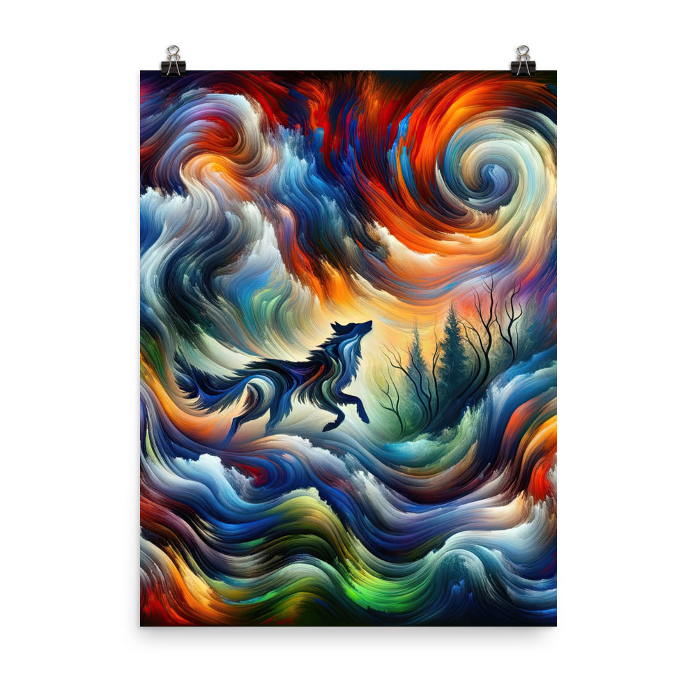 Alpen Abstraktgemälde mit Wolf Silhouette in lebhaften Farben (AN) - Premium Poster (glänzend) xxx yyy zzz 45.7 x 61 cm