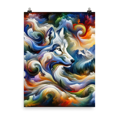 Abstraktes Alpen Gemälde: Wirbelnde Farben und Majestätischer Wolf, Silhouette (AN) - Premium Poster (glänzend) xxx yyy zzz 45.7 x 61 cm