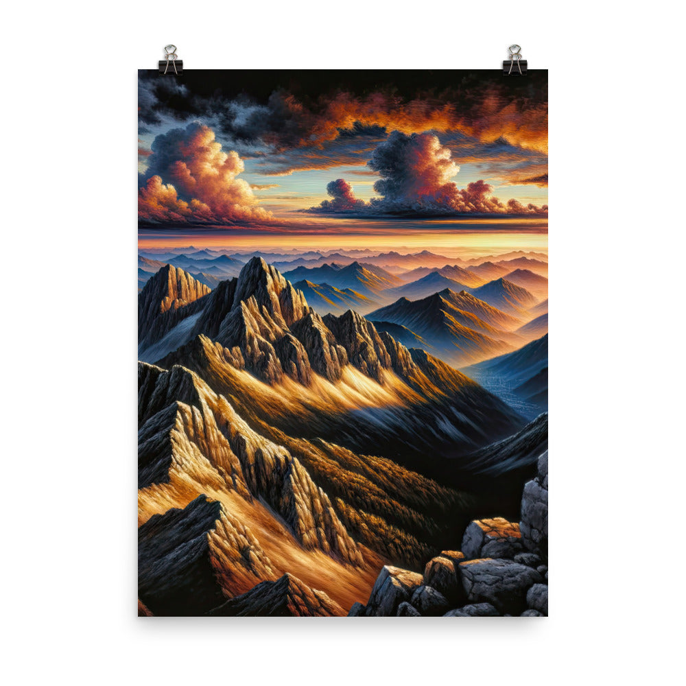 Alpen in Abenddämmerung: Acrylgemälde mit beleuchteten Berggipfeln - Premium Poster (glänzend) berge xxx yyy zzz 45.7 x 61 cm