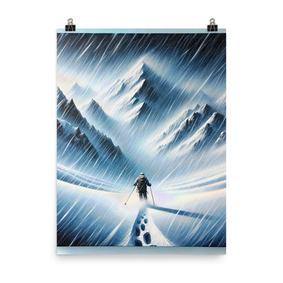 Wanderer und Bergsteiger im Schneesturm: Acrylgemälde der Alpen - Premium Poster (glänzend) wandern xxx yyy zzz 45.7 x 61 cm
