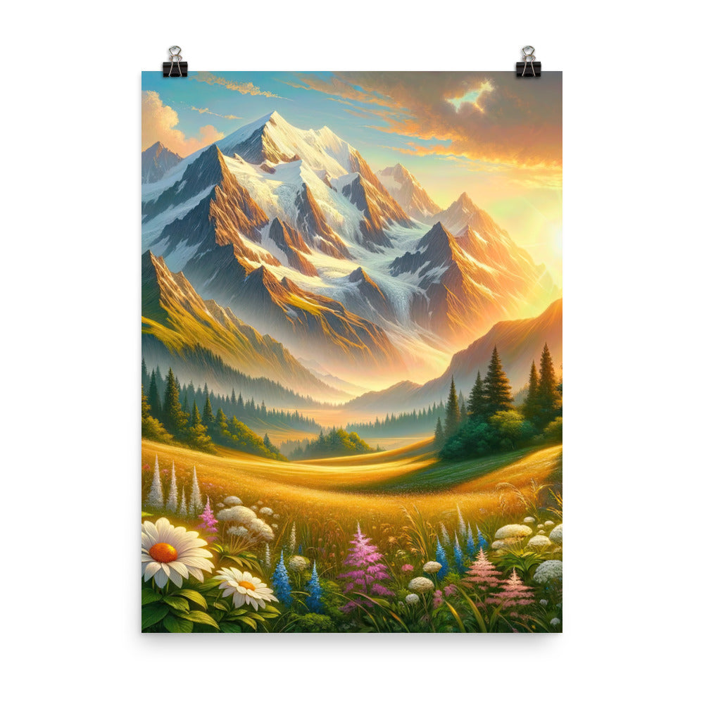 Heitere Alpenschönheit: Schneeberge und Wildblumenwiesen - Premium Poster (glänzend) berge xxx yyy zzz 45.7 x 61 cm
