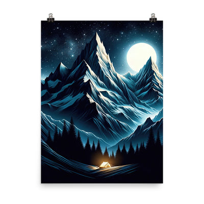 Alpennacht mit Zelt: Mondglanz auf Gipfeln und Tälern, sternenklarer Himmel - Premium Poster (glänzend) berge xxx yyy zzz 45.7 x 61 cm