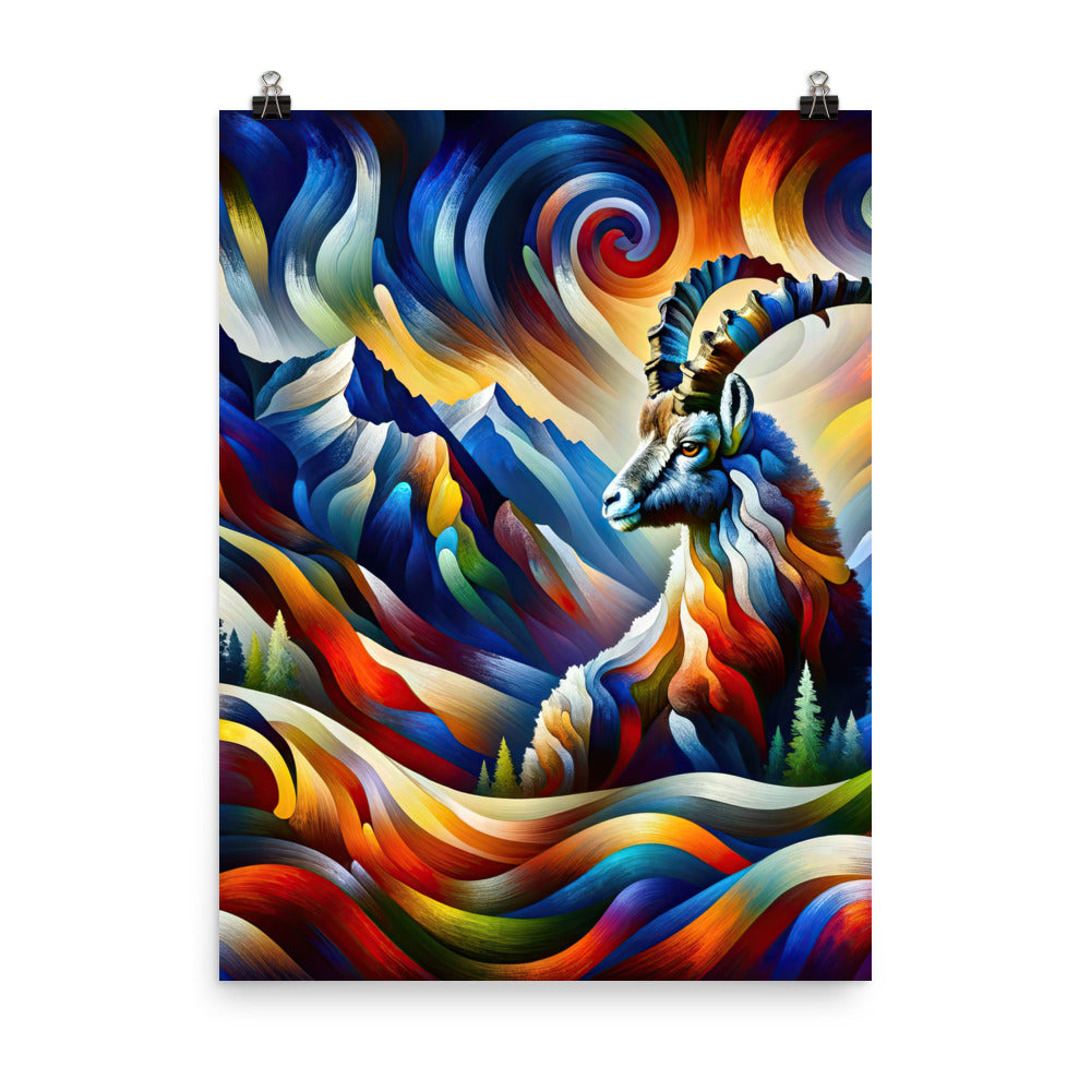 Alpiner Steinbock: Abstrakte Farbflut und lebendige Berge - Premium Poster (glänzend) berge xxx yyy zzz 45.7 x 61 cm