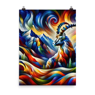 Alpiner Steinbock: Abstrakte Farbflut und lebendige Berge - Premium Poster (glänzend) berge xxx yyy zzz 45.7 x 61 cm