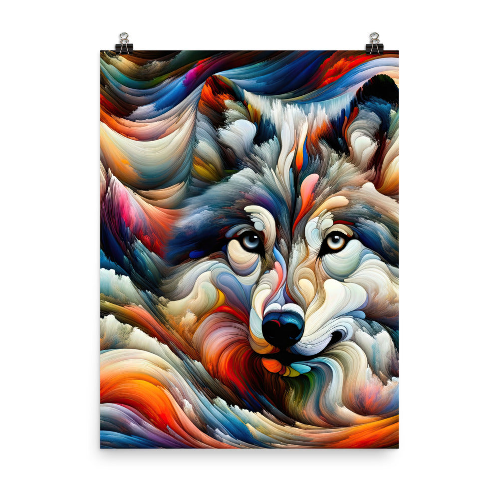 Abstrakte Kunst der Alpen mit einem Wolf. Chaotischer Tanz aus Farben und Formen. Surreale Landschaft (AN) - Premium Luster Photo Paper xxx yyy zzz 45.7 x 61 cm