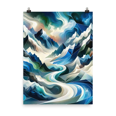 Abstrakte Kunst der Alpen, die geometrische Formen verbindet, um Berggipfel, Täler und Flüsse im Schnee darzustellen. . - Premium Luster berge xxx yyy zzz 45.7 x 61 cm