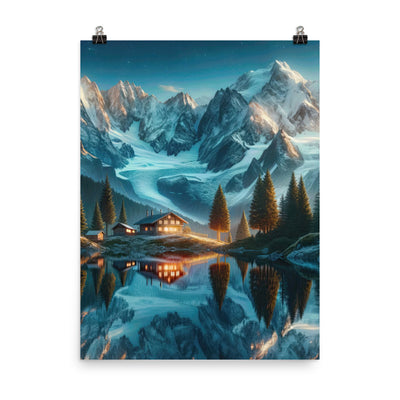 Stille Alpenmajestätik: Digitale Kunst mit Schnee und Bergsee-Spiegelung - Premium Poster (glänzend) berge xxx yyy zzz 45.7 x 61 cm