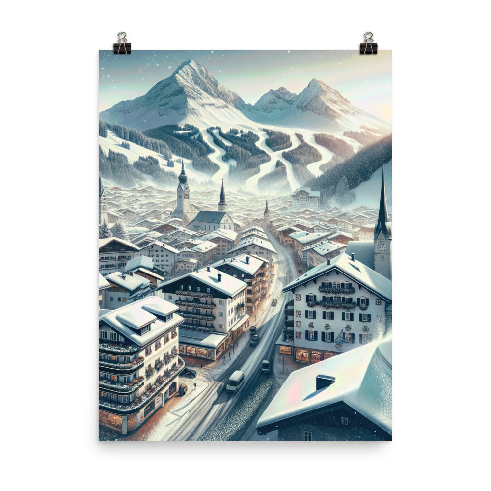 Winter in Kitzbühel: Digitale Malerei von schneebedeckten Dächern - Premium Poster (glänzend) berge xxx yyy zzz 45.7 x 61 cm