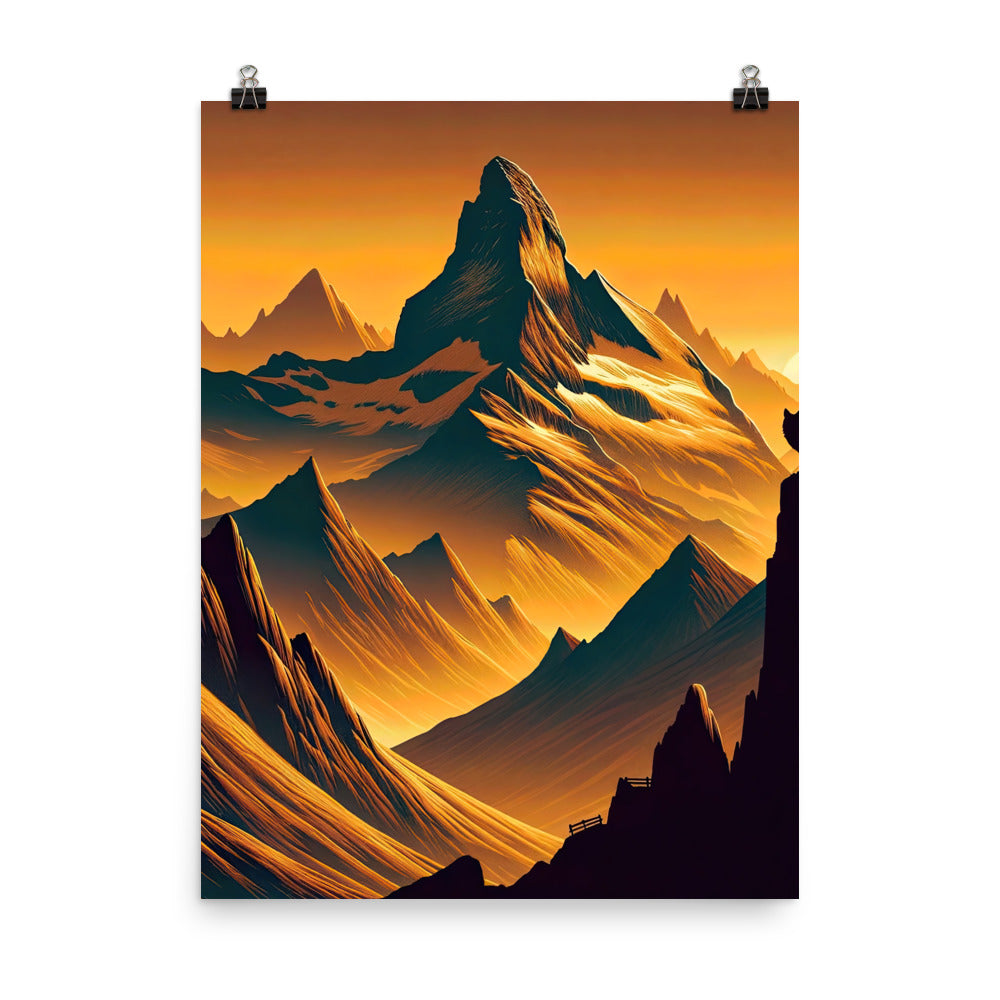 Fuchs in Alpen-Sonnenuntergang, goldene Berge und tiefe Täler - Premium Poster (glänzend) camping xxx yyy zzz 45.7 x 61 cm