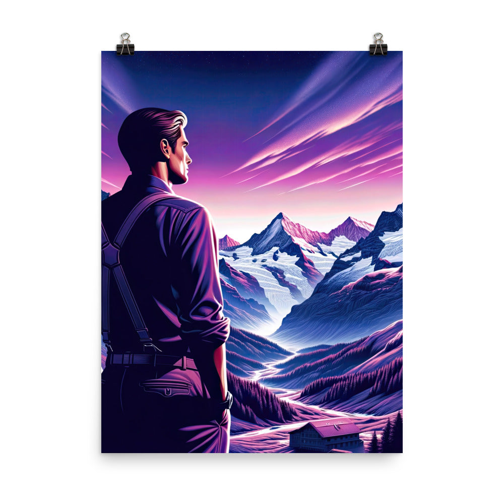 Wanderer in alpiner Dämmerung, schneebedeckte Gipfel ins Unendliche - Premium Poster (glänzend) wandern xxx yyy zzz 45.7 x 61 cm