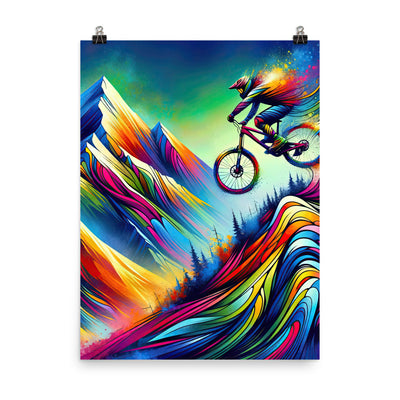 Mountainbiker in farbenfroher Alpenkulisse mit abstraktem Touch (M) - Premium Poster (glänzend) xxx yyy zzz 45.7 x 61 cm