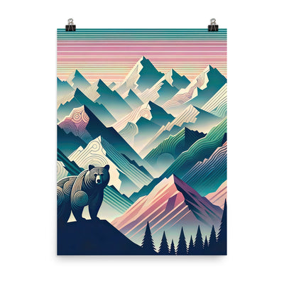 Bär im Panoramablick der Alpen, moderne Kunst-Gebirgsschichten - Premium Poster (glänzend) camping xxx yyy zzz 45.7 x 61 cm