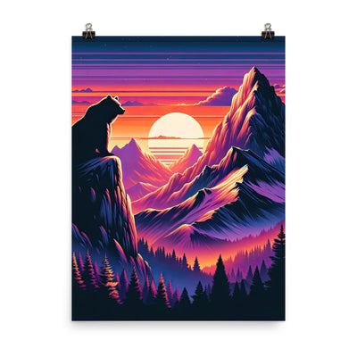 Alpen-Sonnenuntergang mit Bär auf Hügel, warmes Himmelsfarbenspiel - Premium Poster (glänzend) camping xxx yyy zzz 45.7 x 61 cm