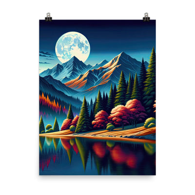 Ruhiger Herbstabend in den Alpen, grün-rote Berge - Premium Poster (glänzend) berge xxx yyy zzz 45.7 x 61 cm