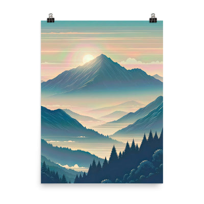 Bergszene bei Morgendämmerung, erste Sonnenstrahlen auf Bergrücken - Premium Poster (glänzend) berge xxx yyy zzz 45.7 x 61 cm