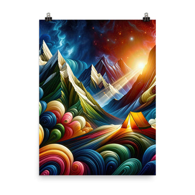 Abstrakte Bergwelt in lebendigen Farben mit Zelt - Premium Poster (glänzend) camping xxx yyy zzz 45.7 x 61 cm