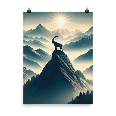 Morgendlicher Steinbock auf Alpengipfel, steile Berghänge - Premium Poster (glänzend) berge xxx yyy zzz 45.7 x 61 cm