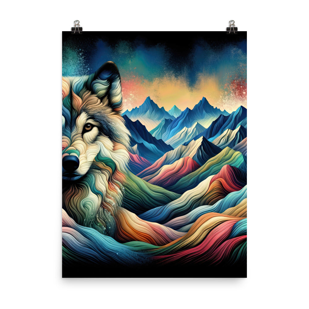 Traumhaftes Alpenpanorama mit Wolf in wechselnden Farben und Mustern (AN) - Premium Poster (glänzend) xxx yyy zzz 45.7 x 61 cm