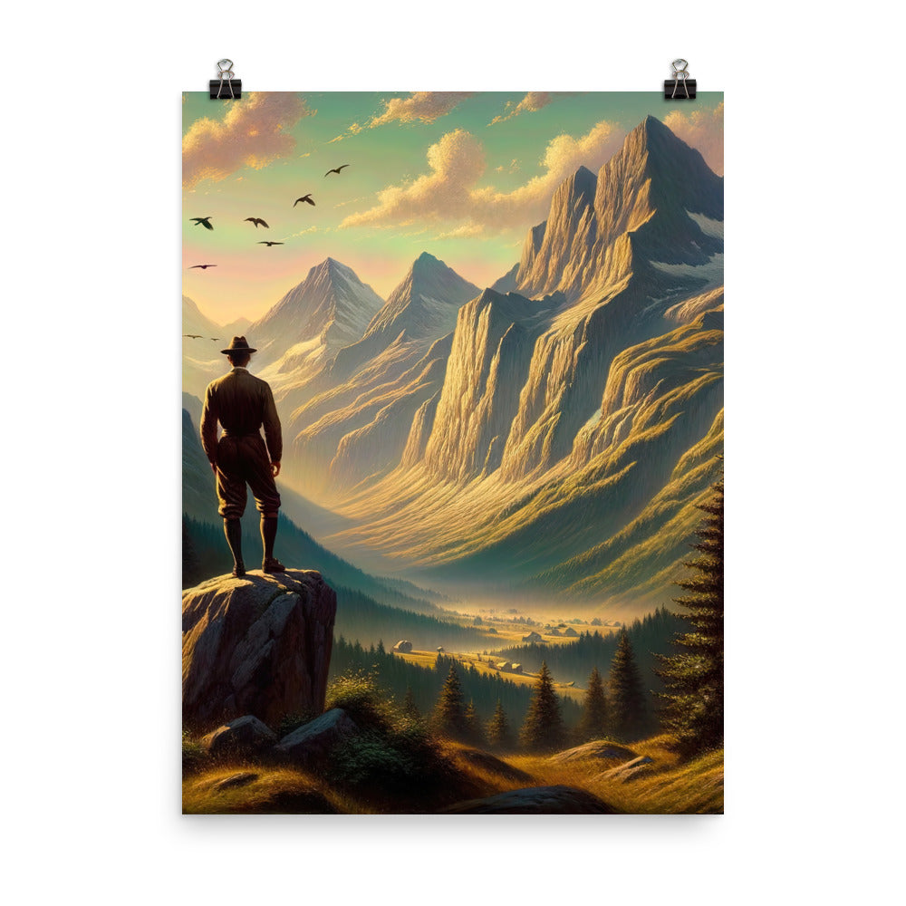 Ölgemälde eines Schweizer Wanderers in den Alpen bei goldenem Sonnenlicht - Premium Poster (glänzend) wandern xxx yyy zzz 45.7 x 61 cm