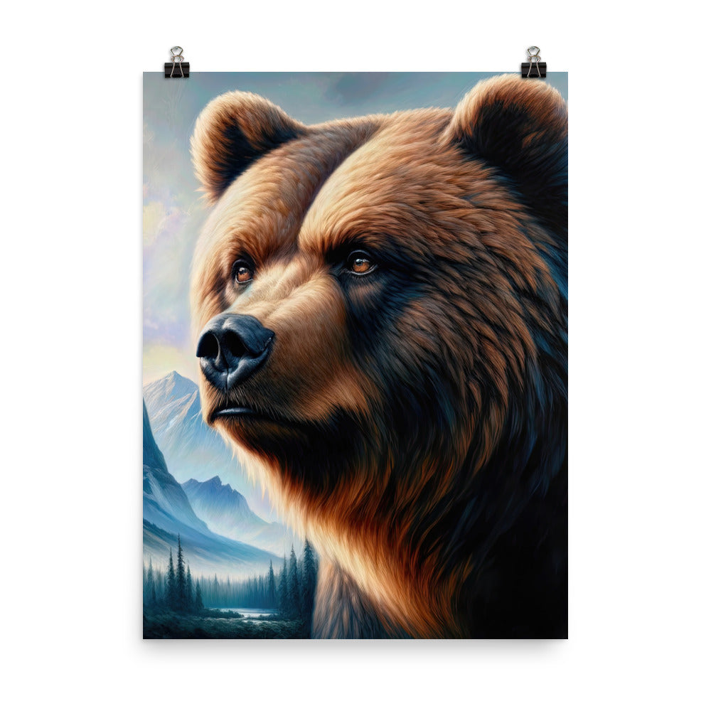 Ölgemälde, das das Gesicht eines starken realistischen Bären einfängt. Porträt - Premium Poster (glänzend) camping xxx yyy zzz 45.7 x 61 cm