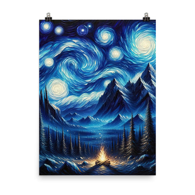 Sternennacht-Stil Ölgemälde der Alpen, himmlische Wirbelmuster - Premium Poster (glänzend) berge xxx yyy zzz 45.7 x 61 cm