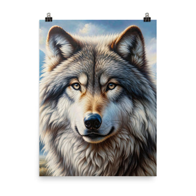 Porträt-Ölgemälde eines prächtigen Wolfes mit faszinierenden Augen (AN) - Premium Poster (glänzend) xxx yyy zzz 45.7 x 61 cm