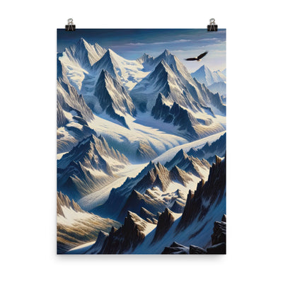 Ölgemälde der Alpen mit hervorgehobenen zerklüfteten Geländen im Licht und Schatten - Premium Poster (glänzend) berge xxx yyy zzz 45.7 x 61 cm