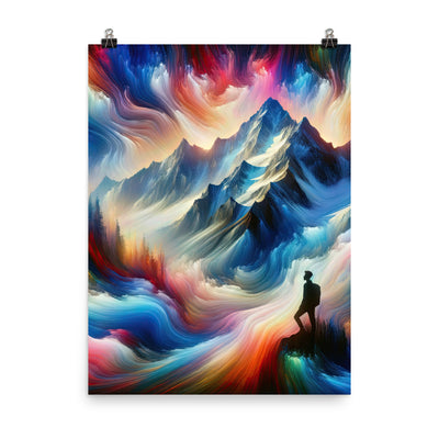 Foto eines abstrakt-expressionistischen Alpengemäldes mit Wanderersilhouette - Premium Poster (glänzend) wandern xxx yyy zzz 45.7 x 61 cm