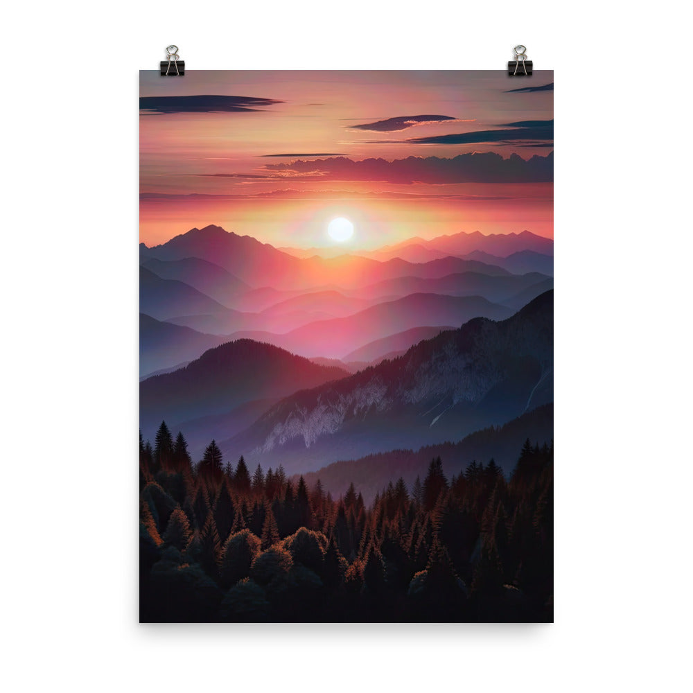 Foto der Alpenwildnis beim Sonnenuntergang, Himmel in warmen Orange-Tönen - Premium Poster (glänzend) berge xxx yyy zzz 45.7 x 61 cm