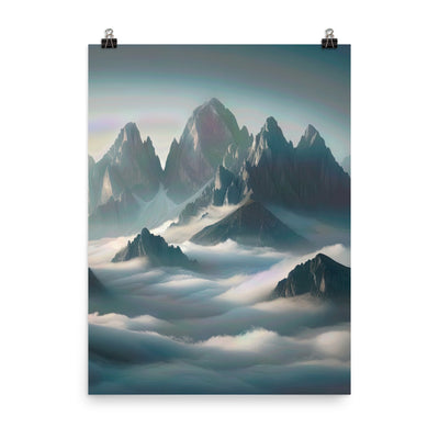 Foto eines nebligen Alpenmorgens, scharfe Gipfel ragen aus dem Nebel - Premium Poster (glänzend) berge xxx yyy zzz 45.7 x 61 cm