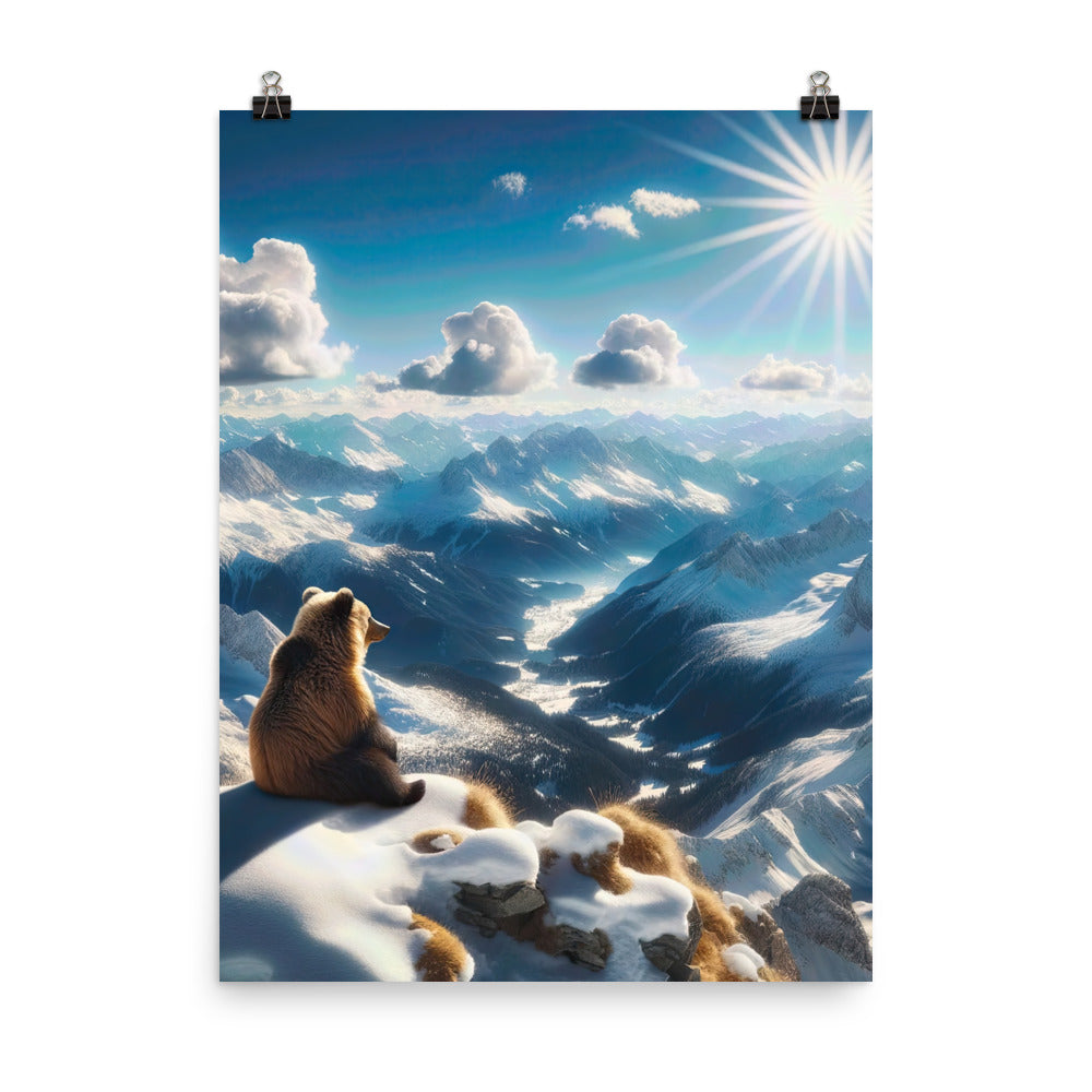 Foto der Alpen im Winter mit Bären auf dem Gipfel, glitzernder Neuschnee unter der Sonne - Premium Poster (glänzend) camping xxx yyy zzz 45.7 x 61 cm