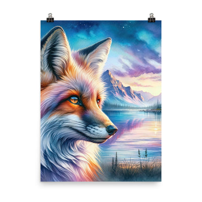 Aquarellporträt eines Fuchses im Dämmerlicht am Bergsee - Premium Poster (glänzend) camping xxx yyy zzz 45.7 x 61 cm