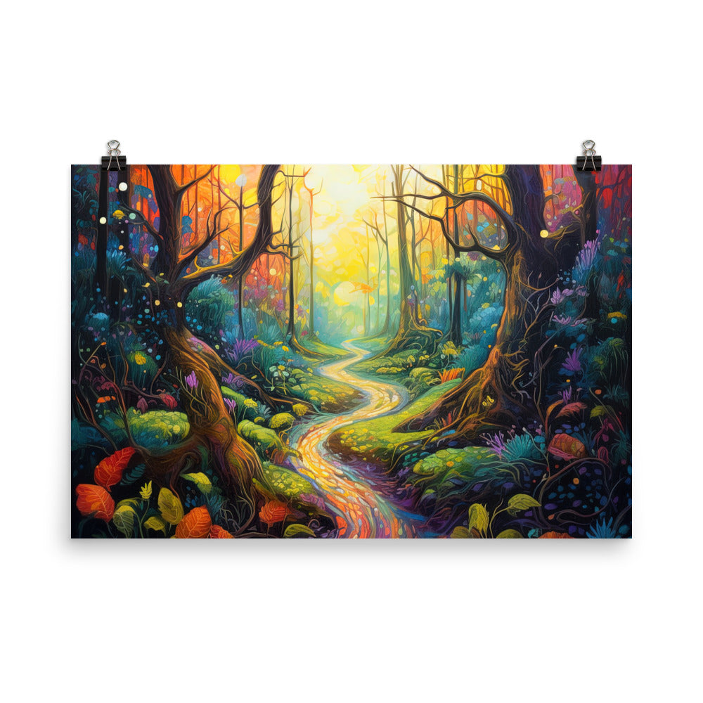 Wald und Wanderweg - Bunte, farbenfrohe Malerei - Premium Poster (glänzend) camping xxx 61 x 91.4 cm